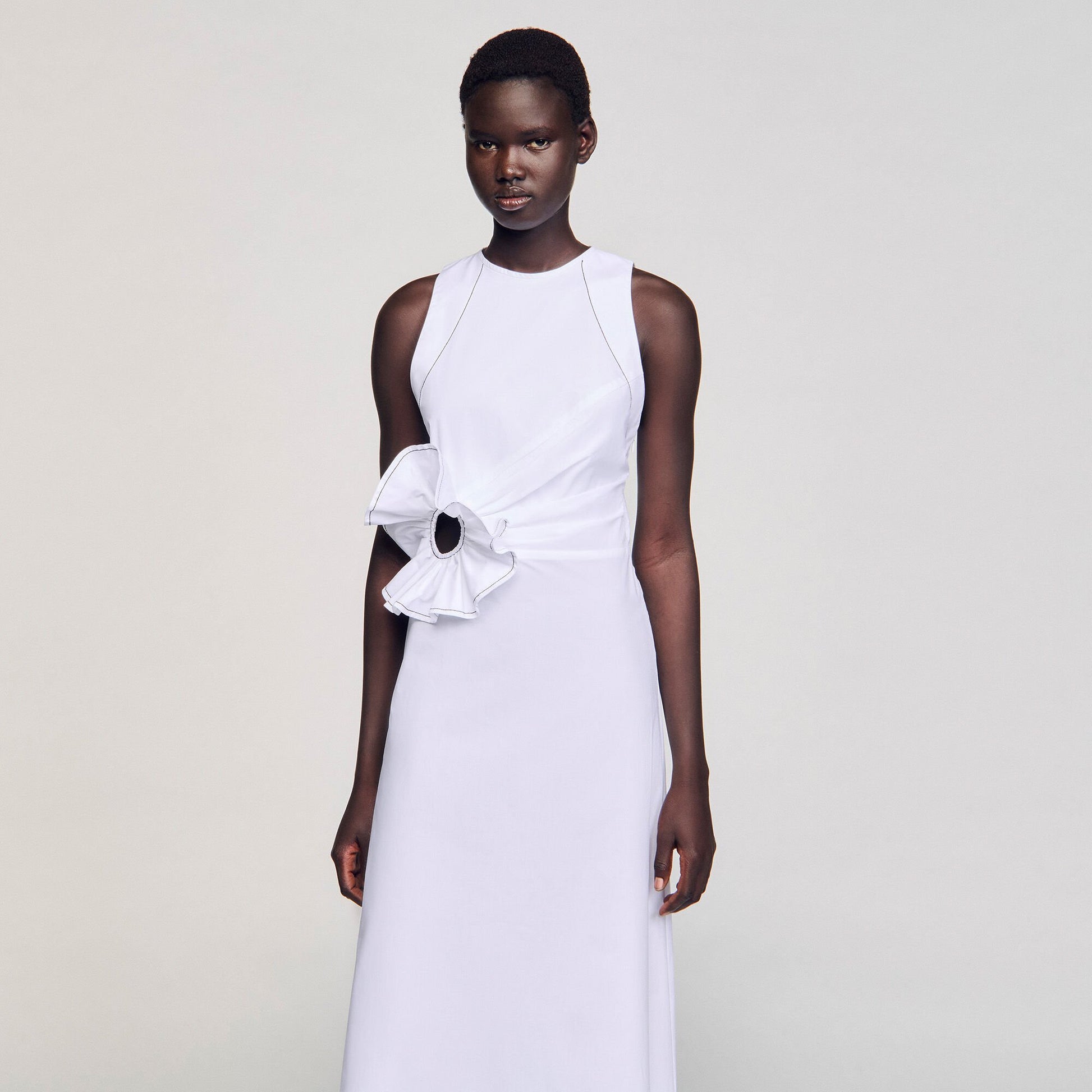 Sandro Ruffled sleeveless maxi dress White
