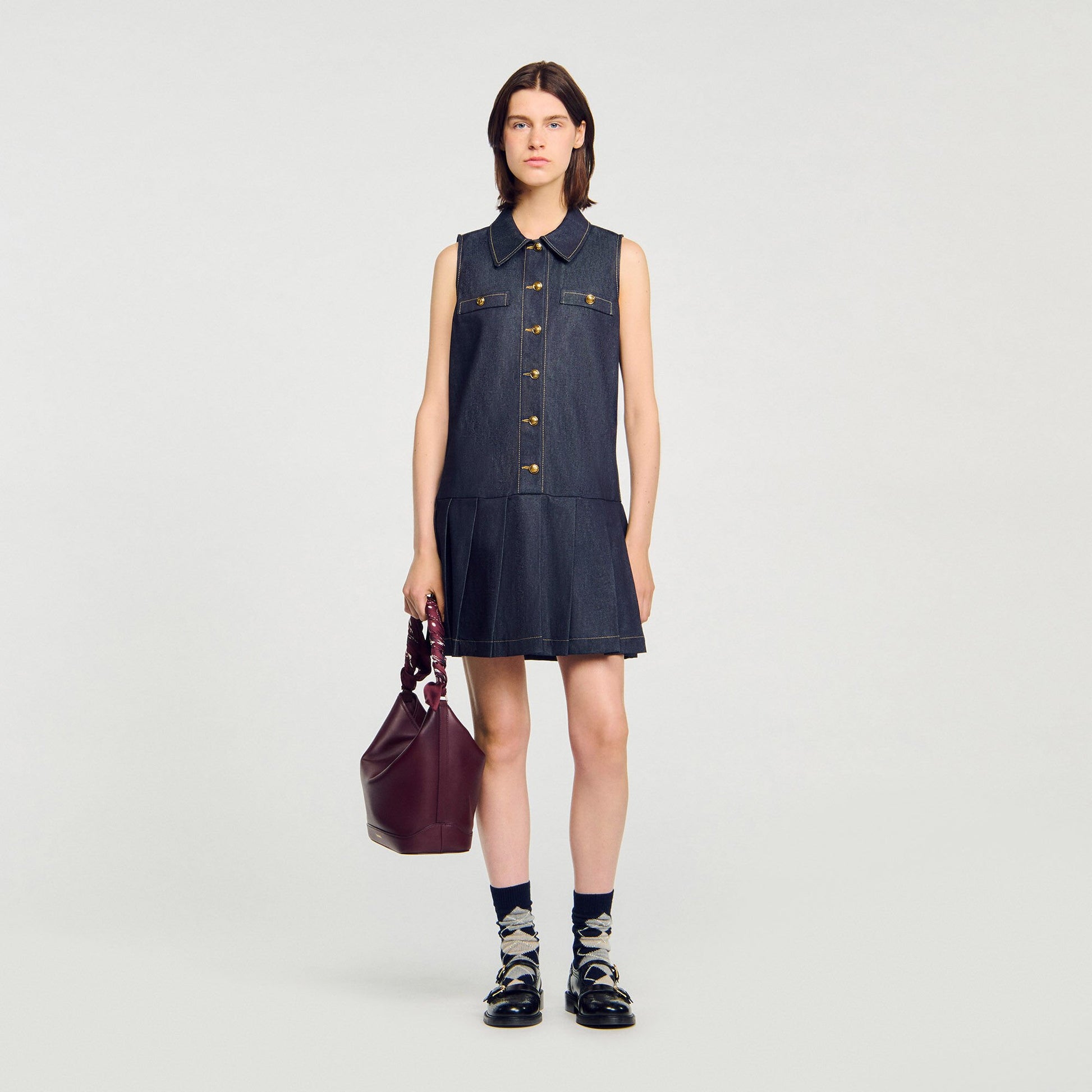 Sandro Mini denim dress Deep Blue