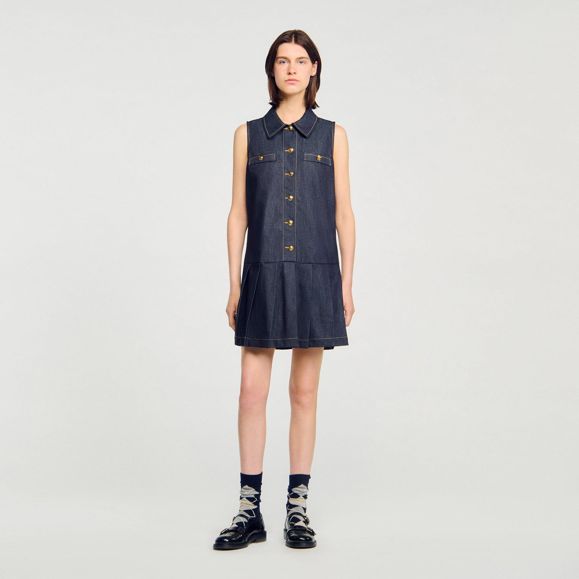 Sandro Mini denim dress Deep Blue
