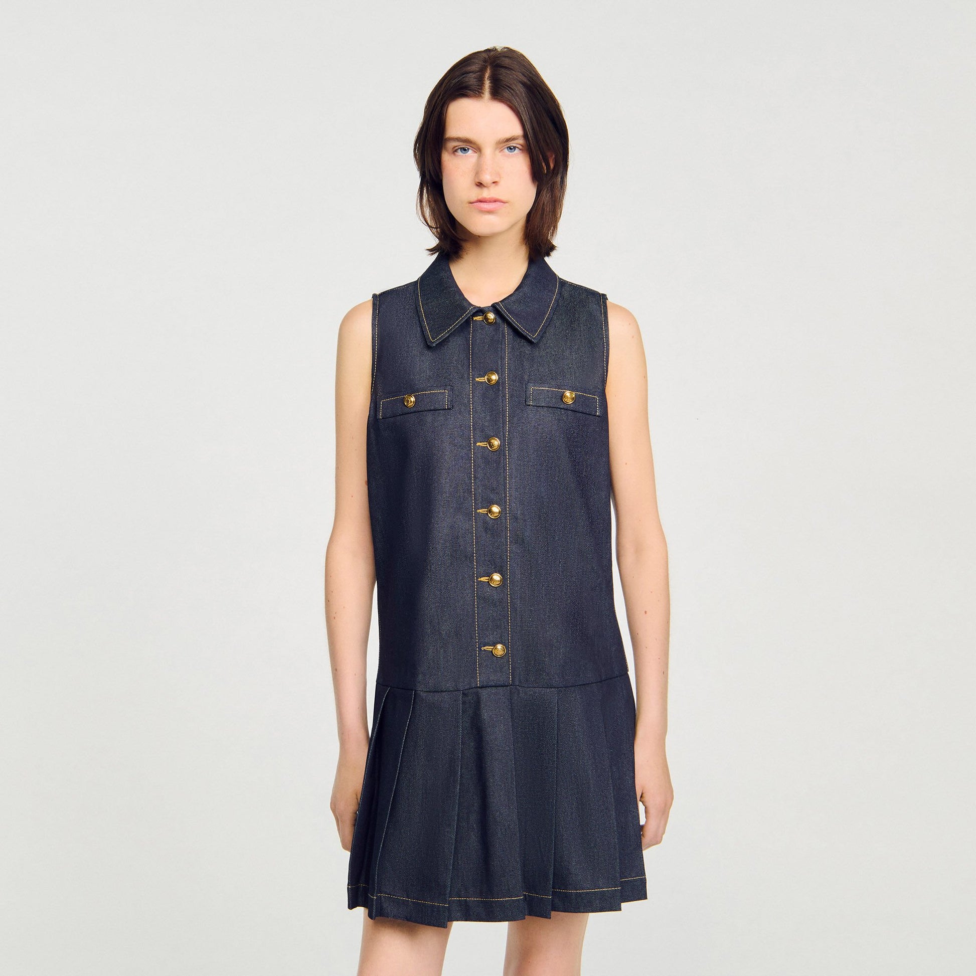 Sandro Mini denim dress Deep Blue