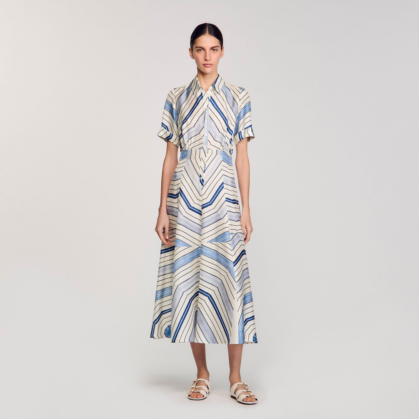 Sandro Spiral-motif silk midi dress Sky Blue