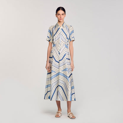 Sandro Spiral-motif silk midi dress Sky Blue