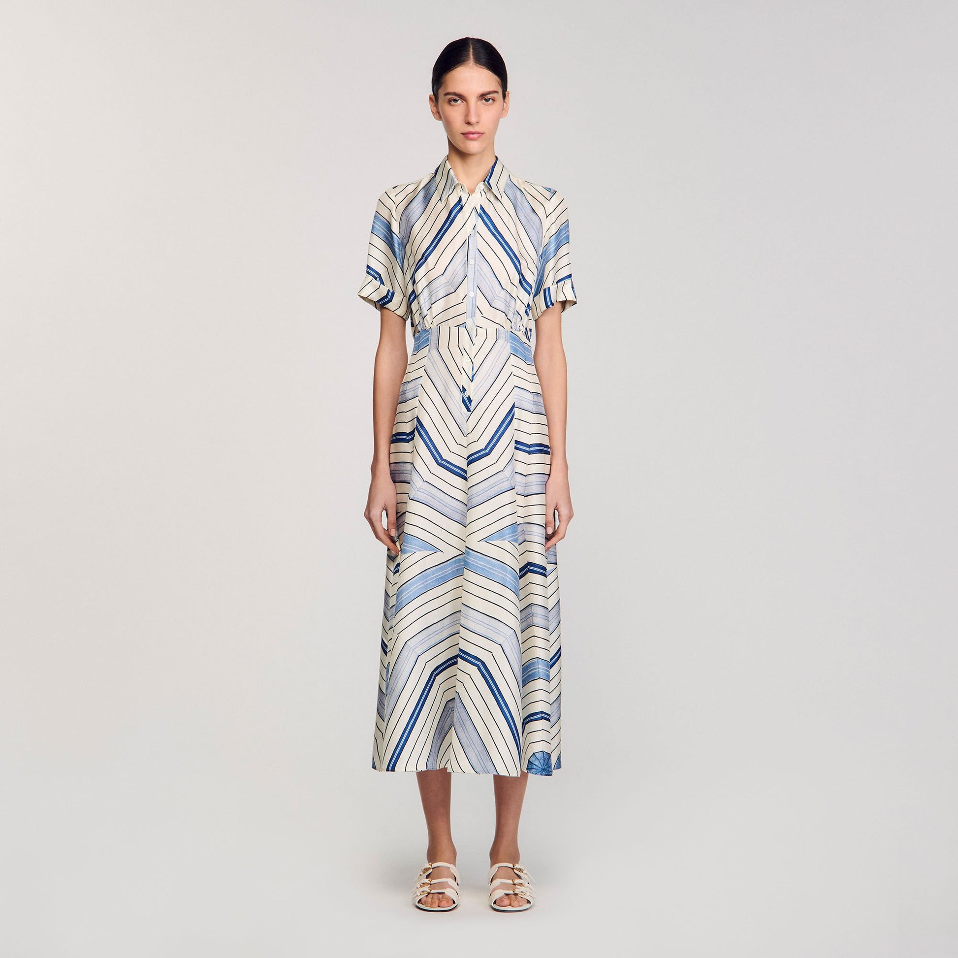 Sandro Spiral-motif silk midi dress Sky Blue