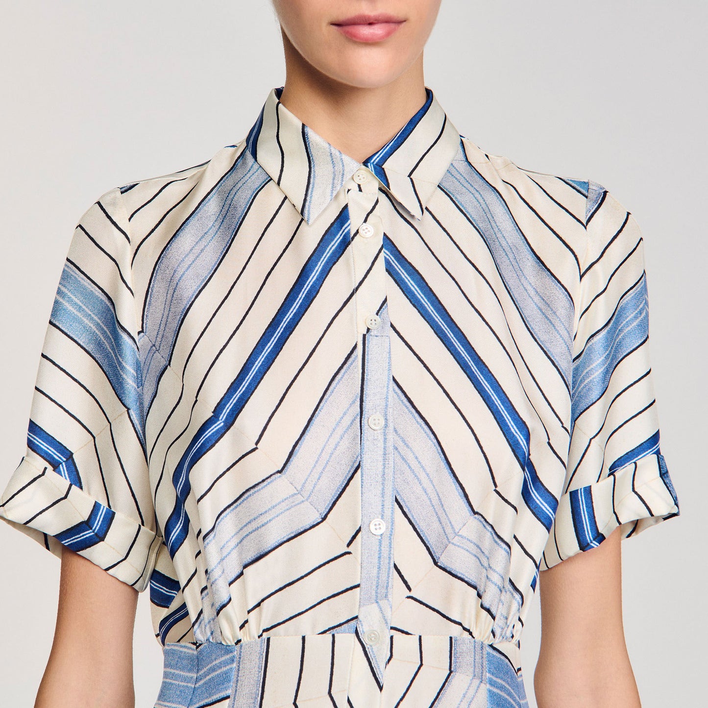 Sandro Spiral-motif silk midi dress Sky Blue