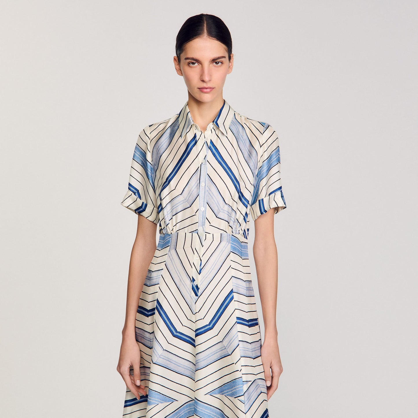 Sandro Spiral-motif silk midi dress Sky Blue