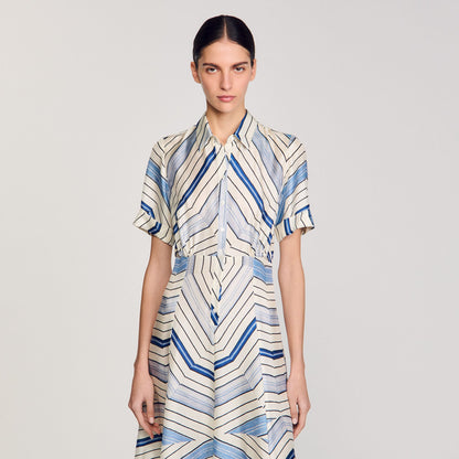 Sandro Spiral-motif silk midi dress Sky Blue