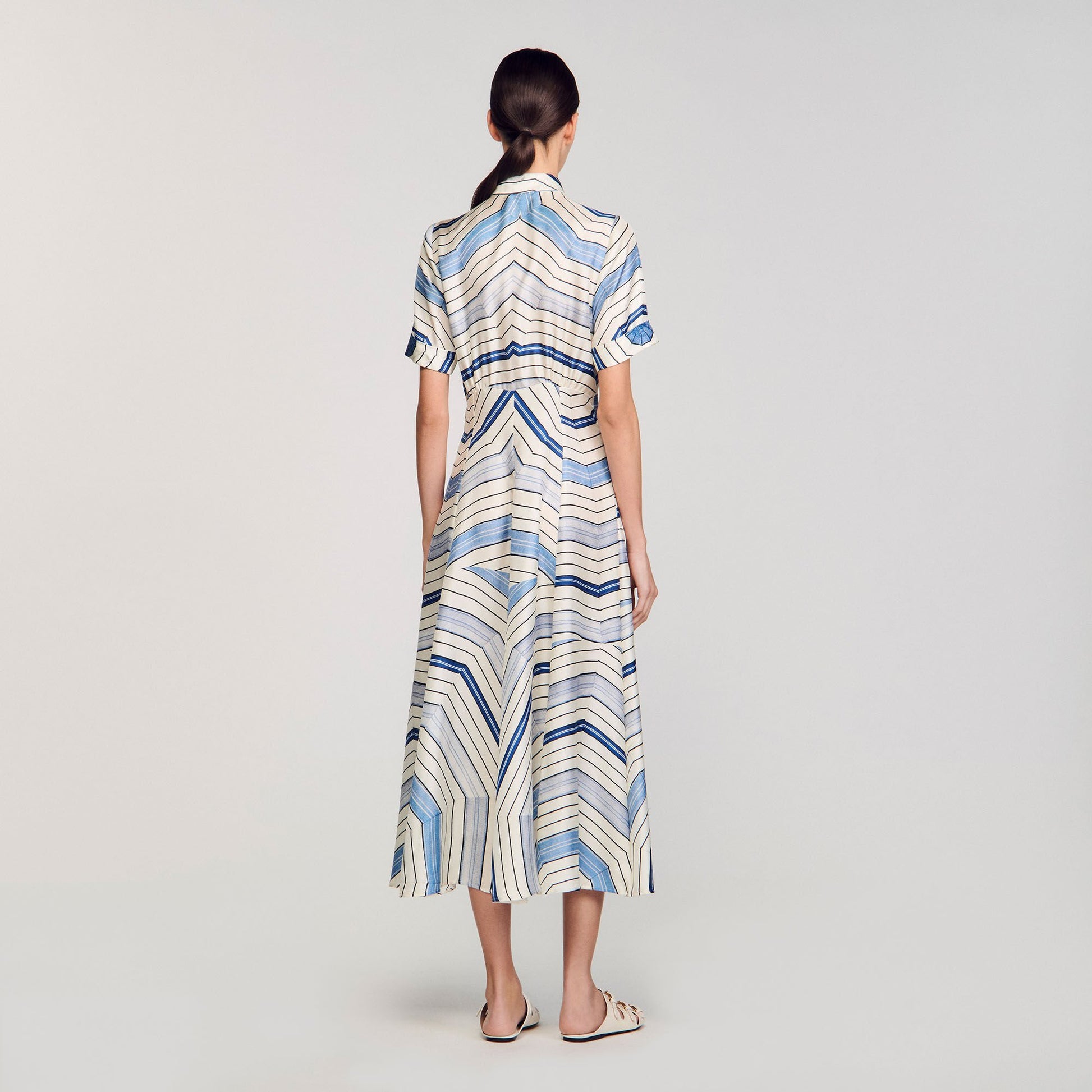 Sandro Spiral-motif silk midi dress Sky Blue