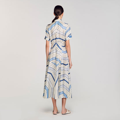 Sandro Spiral-motif silk midi dress Sky Blue