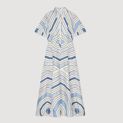 Sandro Spiral-motif silk midi dress Sky Blue