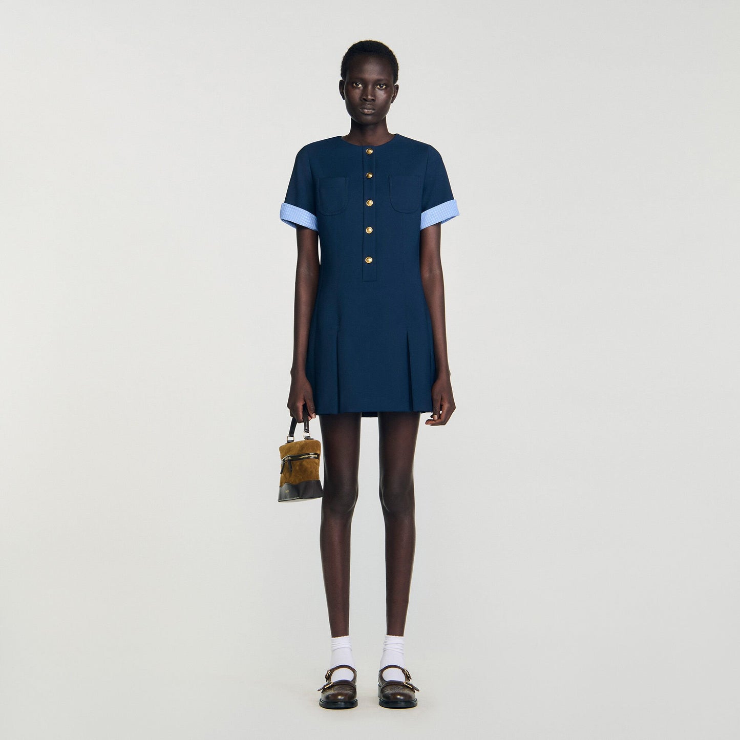 Sandro Mini pleated dress Navy Blue
