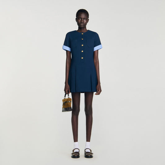 Sandro Mini pleated dress Navy Blue