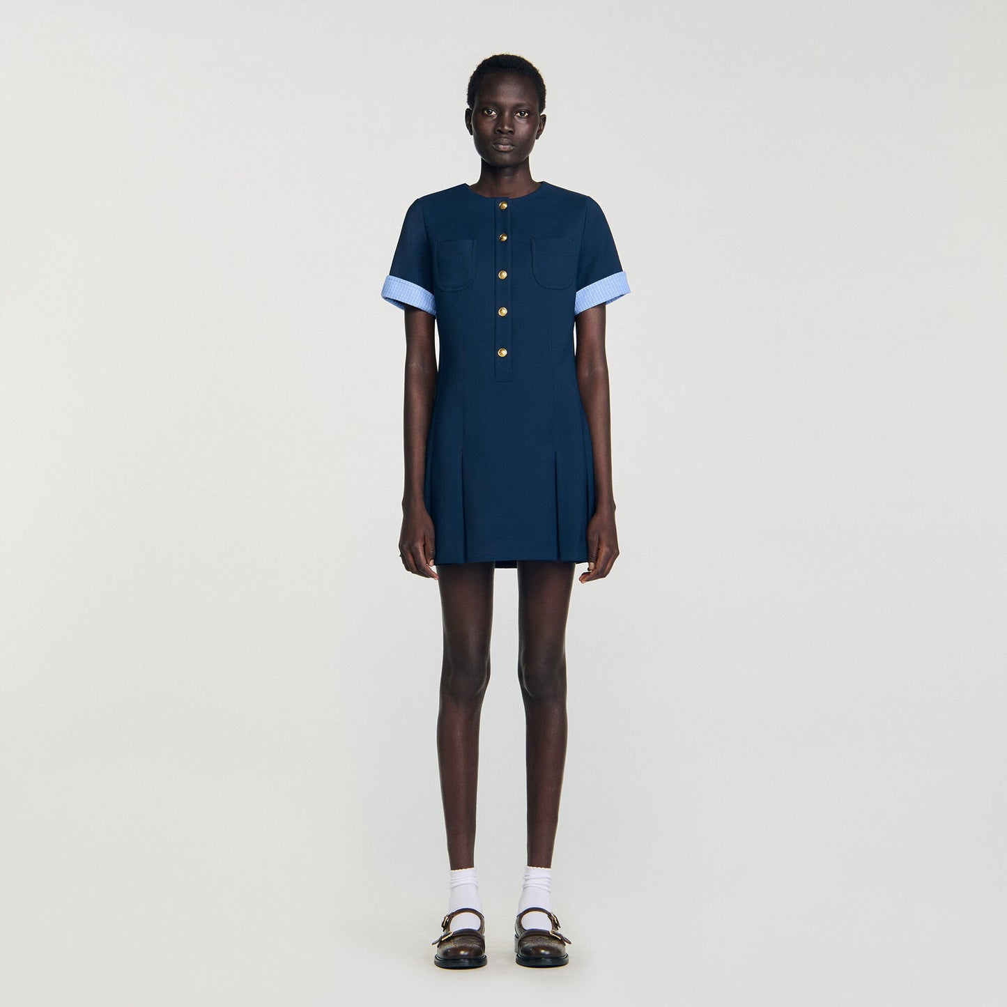 Sandro Mini pleated dress Navy Blue