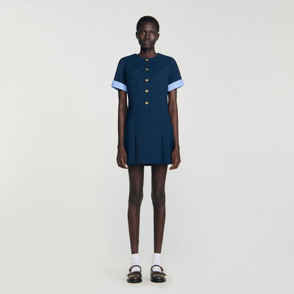 Sandro Mini pleated dress Navy Blue