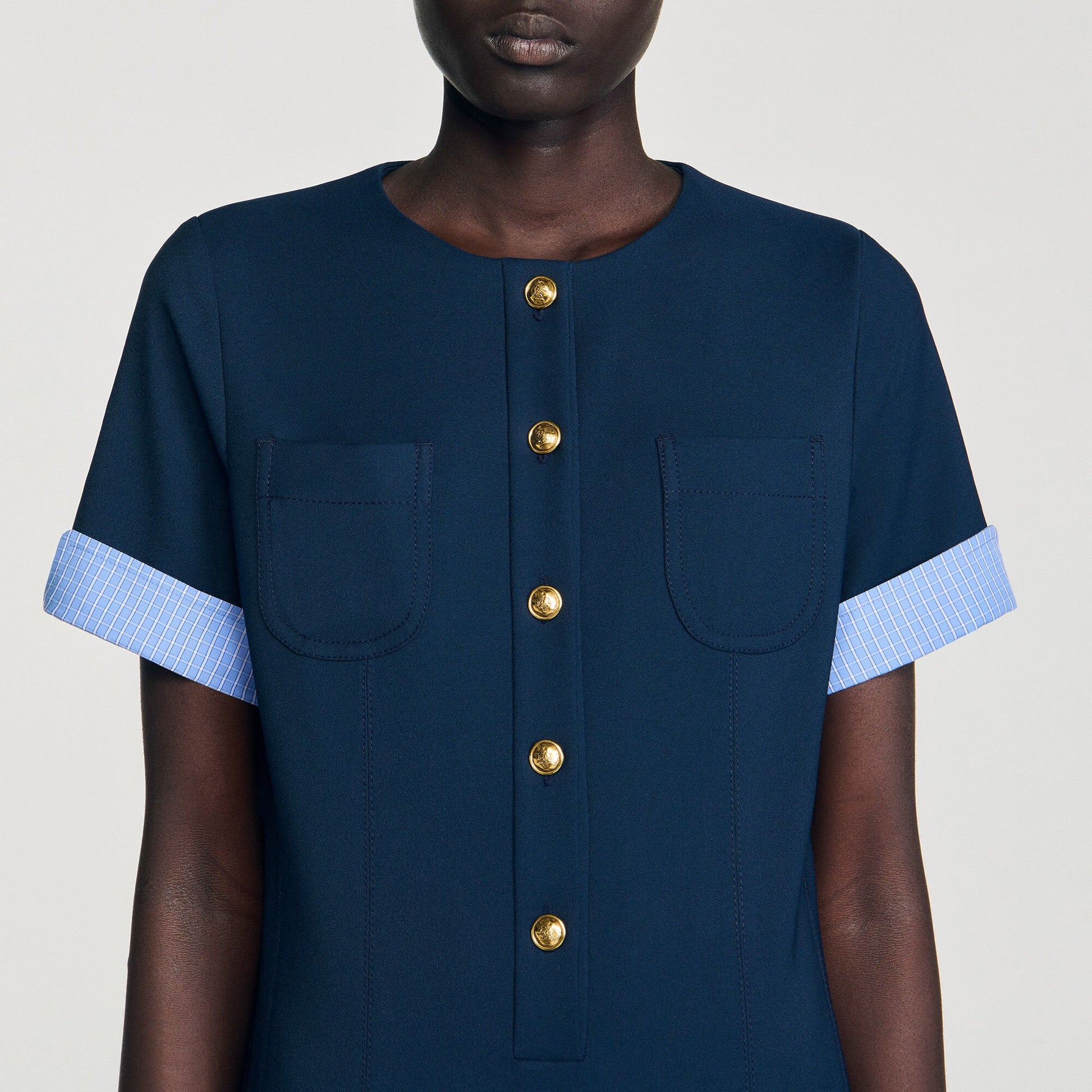 Sandro Mini pleated dress Navy Blue