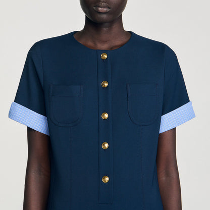 Sandro Mini pleated dress Navy Blue