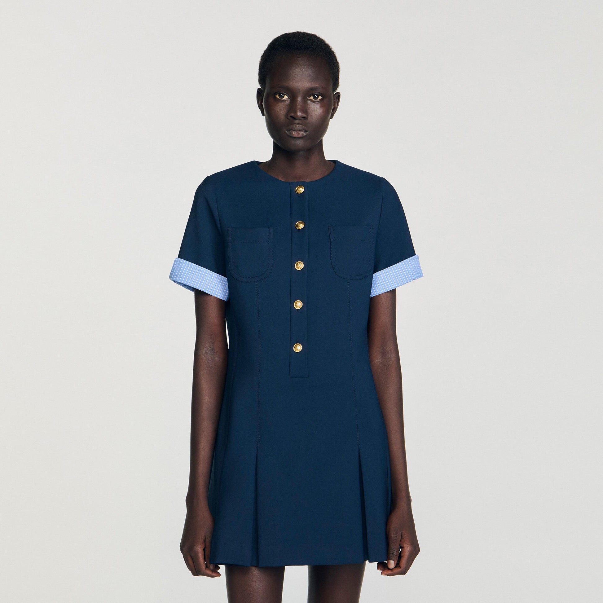 Sandro Mini pleated dress Navy Blue