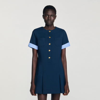 Sandro Mini pleated dress Navy Blue