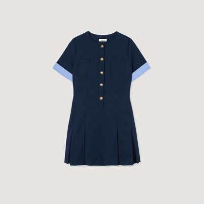 Sandro Mini pleated dress Navy Blue