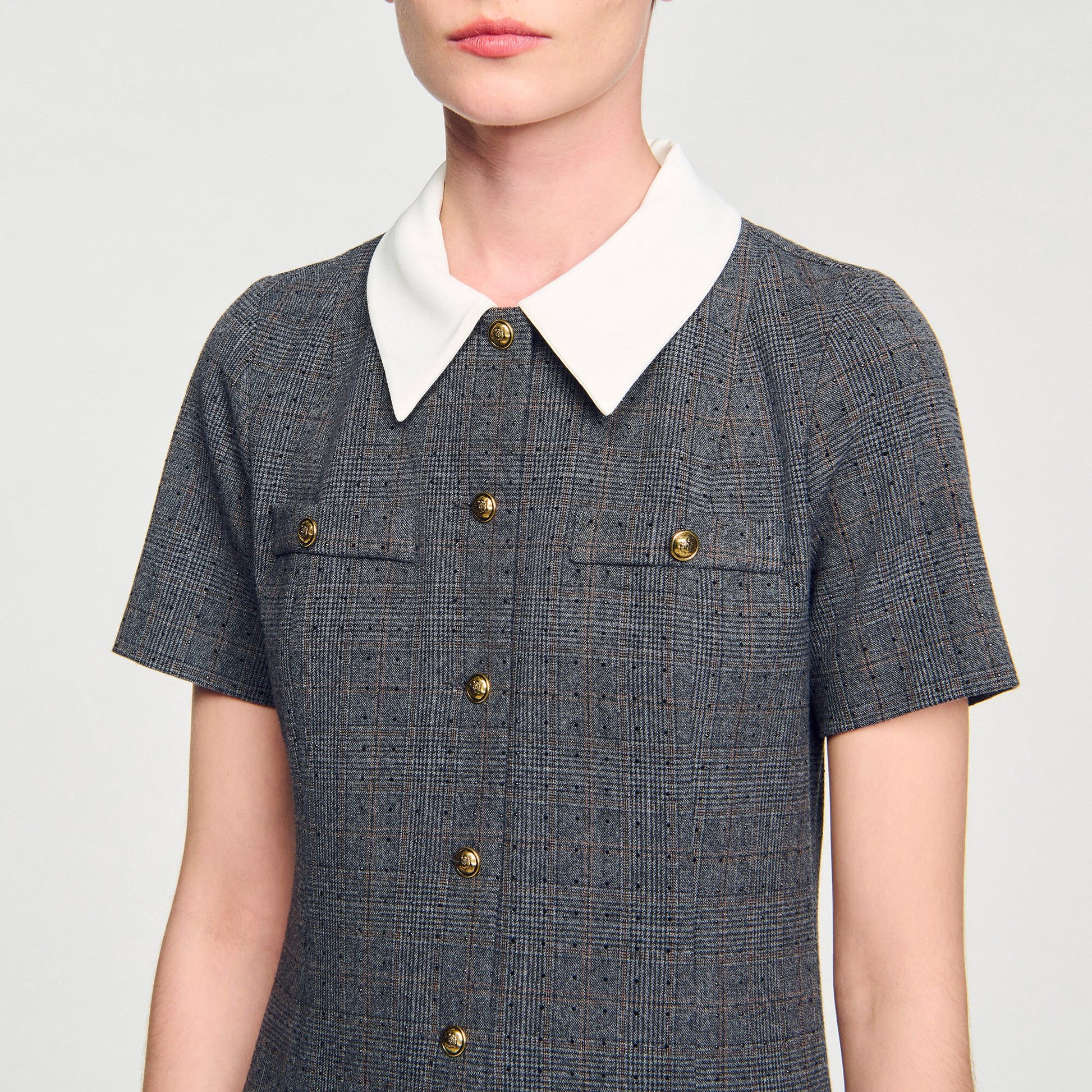 Sandro Mini pleated dress with rhinestones Grey / Brown