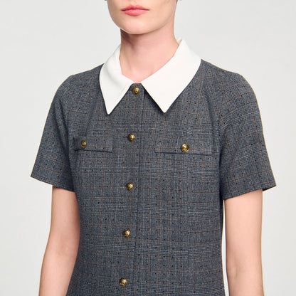 Sandro Mini pleated dress with rhinestones Grey / Brown