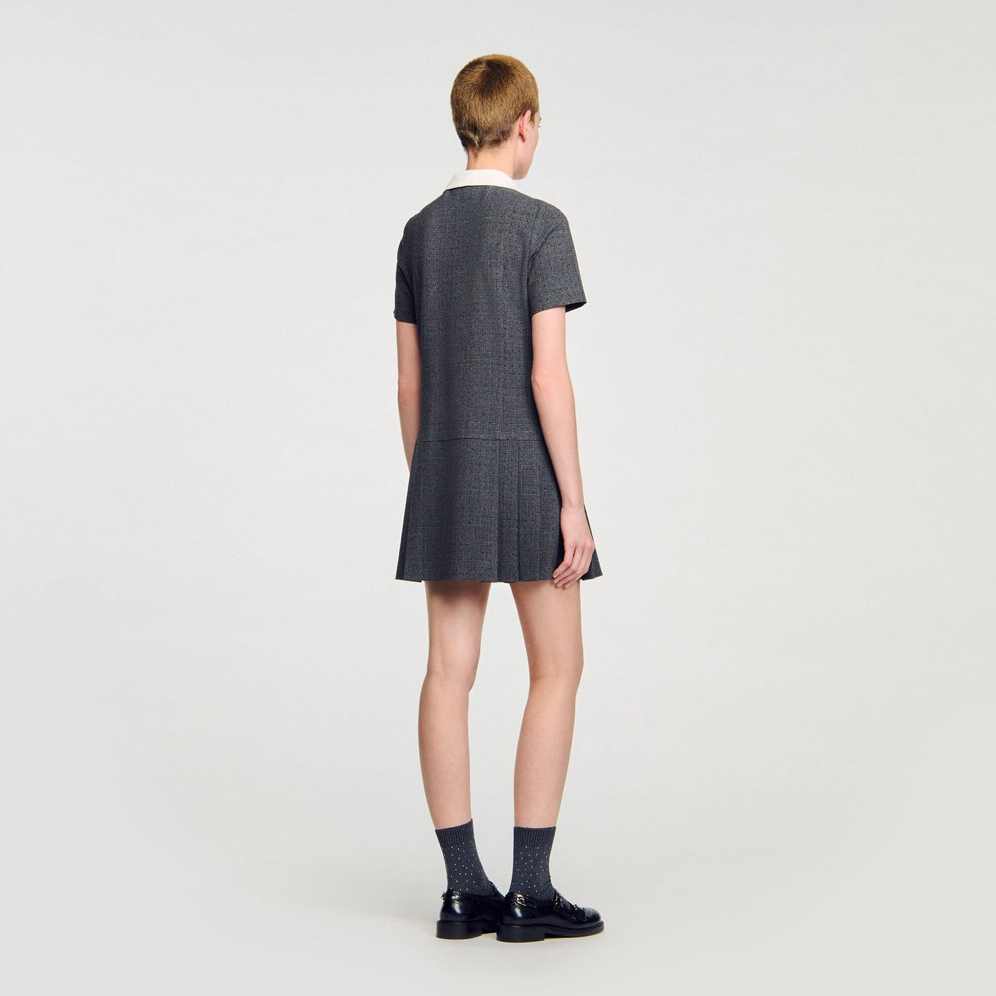 Sandro Mini pleated dress with rhinestones Grey / Brown