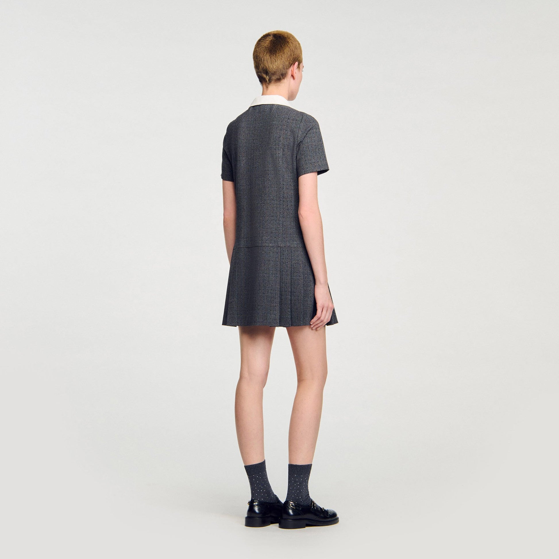 Sandro Mini pleated dress with rhinestones Grey / Brown