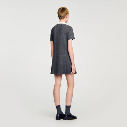 Sandro Mini pleated dress with rhinestones Grey / Brown