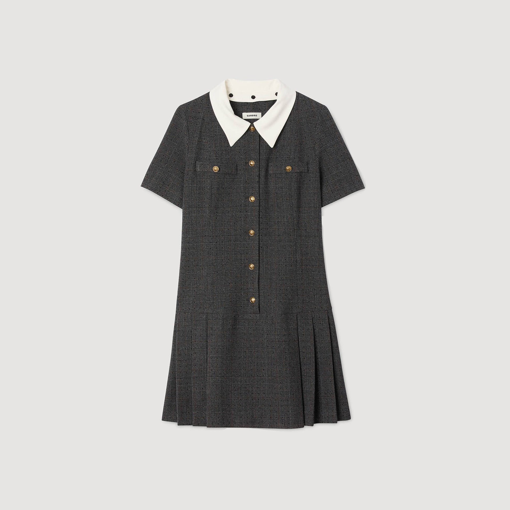 Sandro Mini pleated dress with rhinestones Grey / Brown