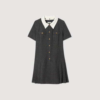 Sandro Mini pleated dress with rhinestones Grey / Brown