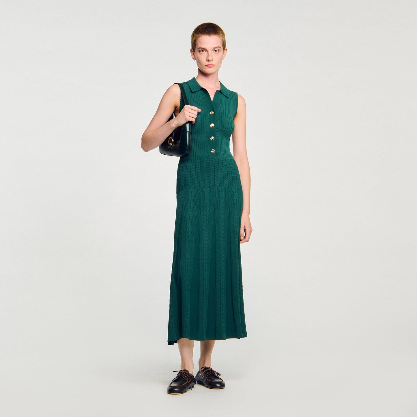 Sandro Knit dress with polo neck Dark Green