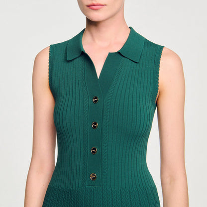 Sandro Knit dress with polo neck Dark Green
