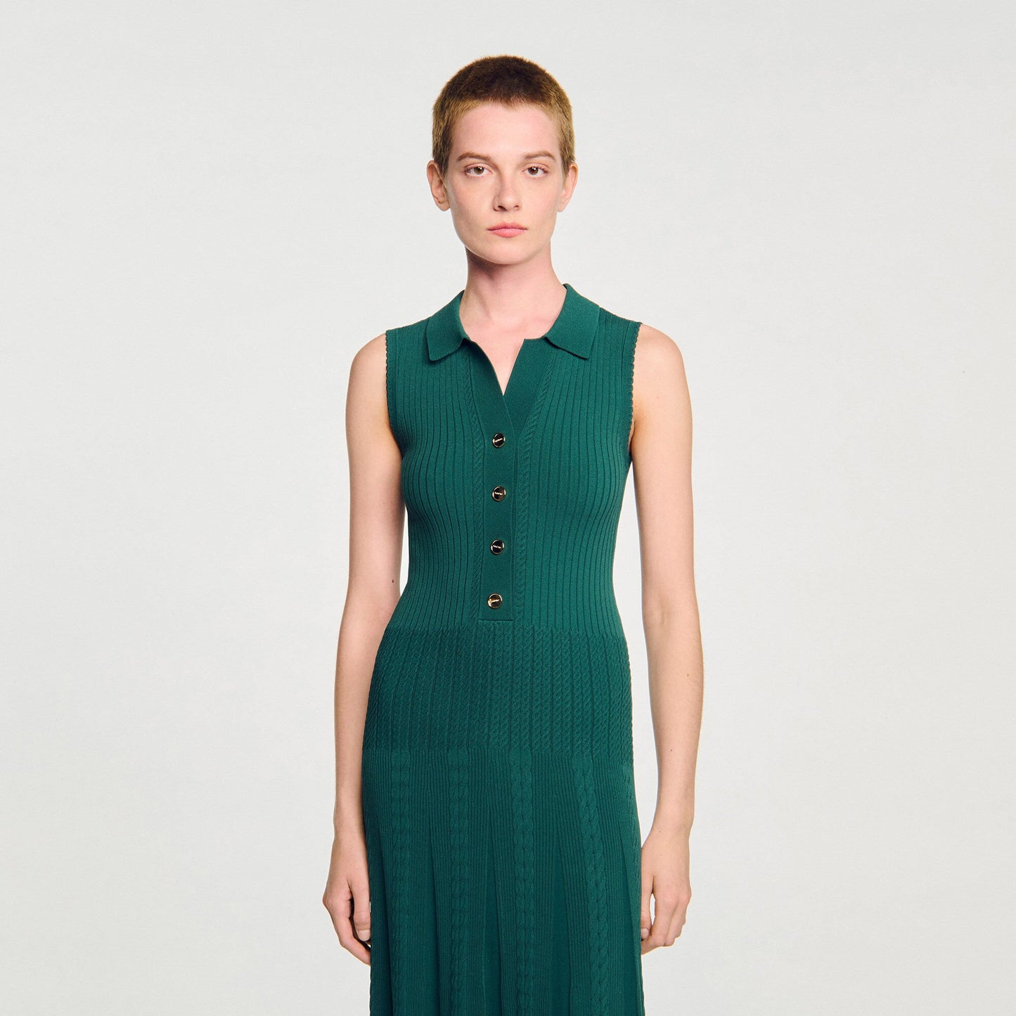 Sandro Knit dress with polo neck Dark Green