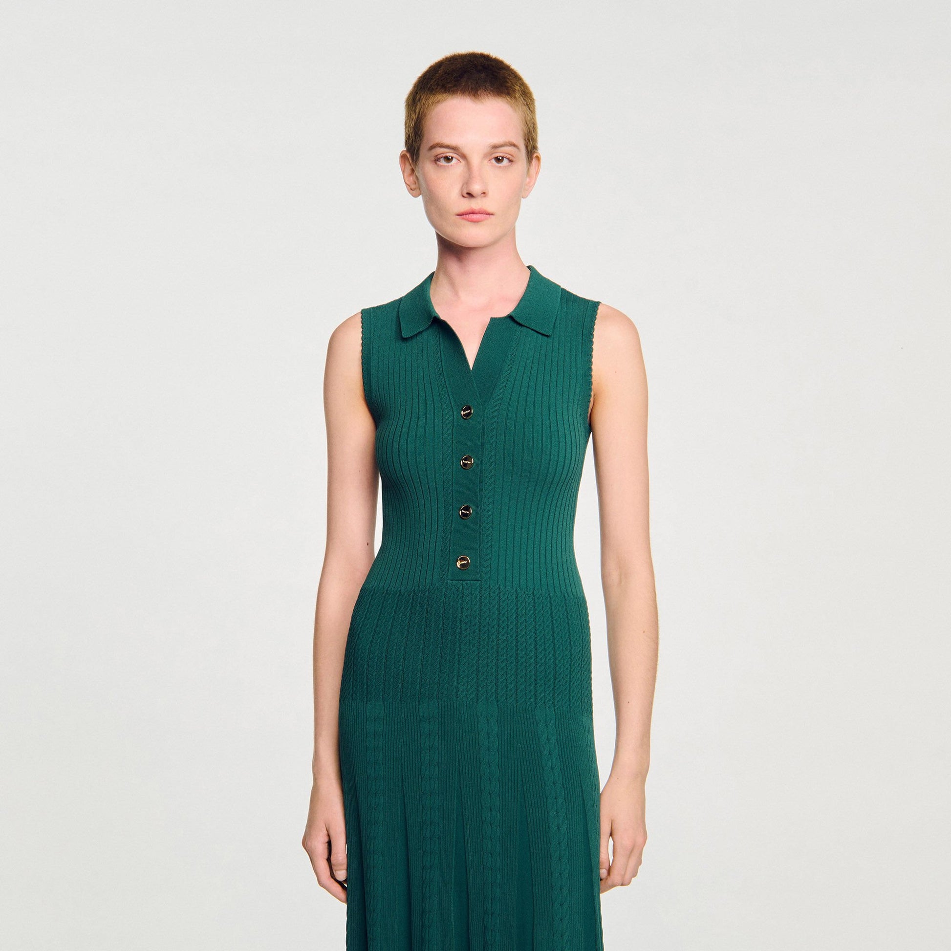 Sandro Knit dress with polo neck Dark Green