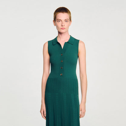 Sandro Knit dress with polo neck Dark Green