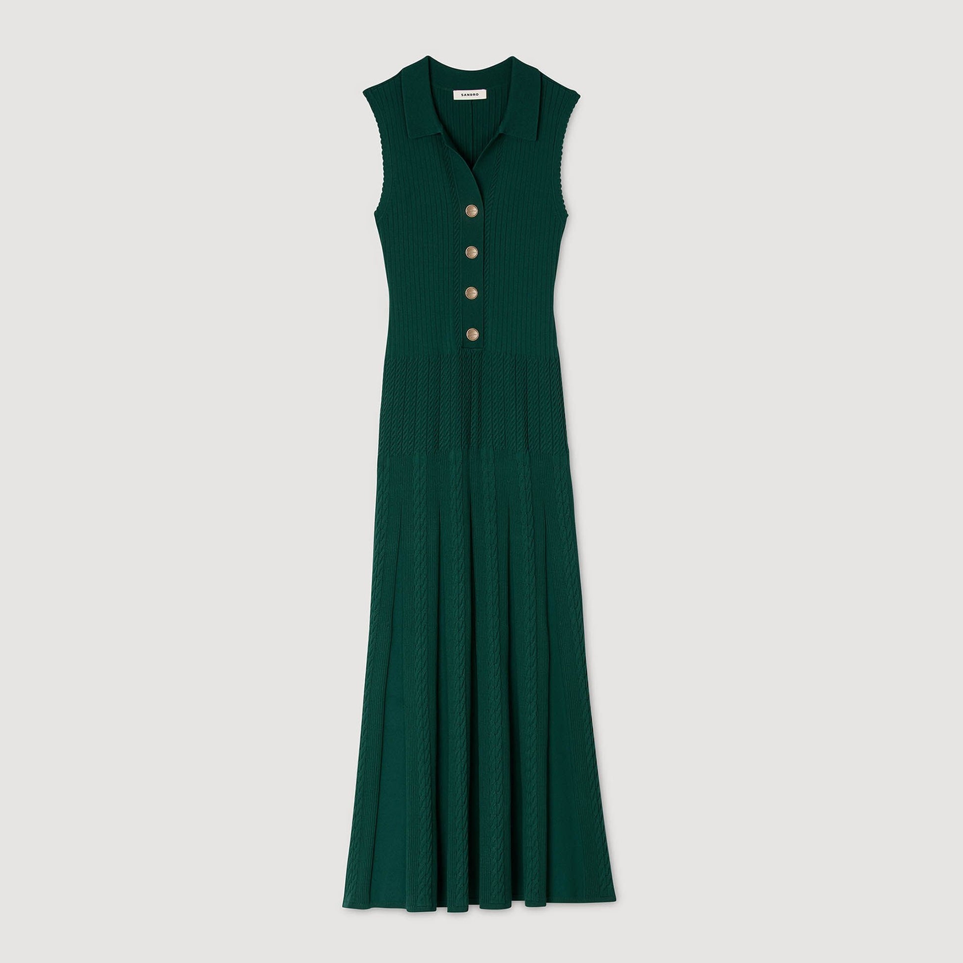 Sandro Knit dress with polo neck Dark Green