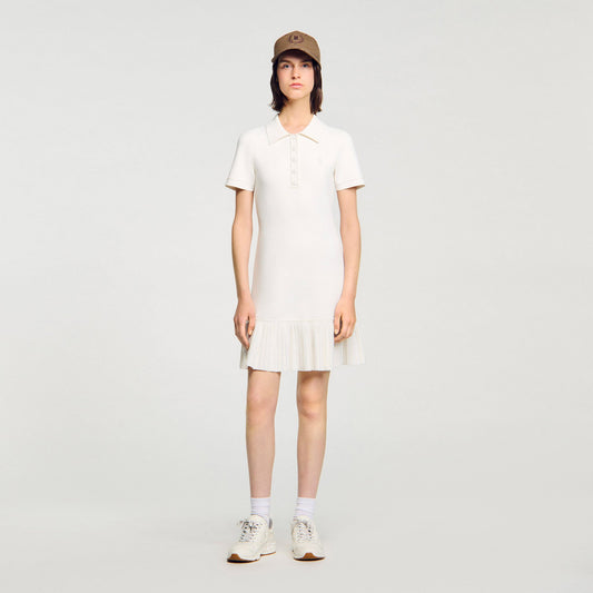 Sandro Mini knit dress with polo neck Ecru