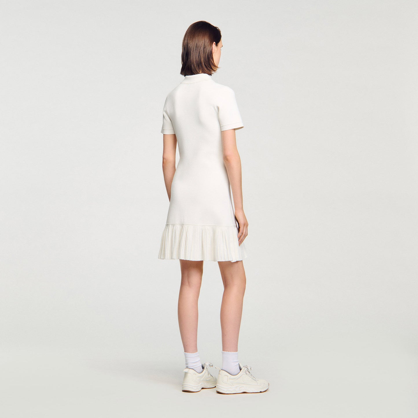 Sandro Mini knit dress with polo neck Ecru