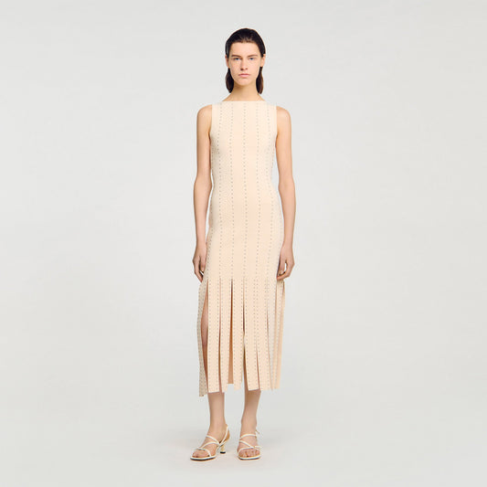 Sandro Fringed knit maxi dress Ecru