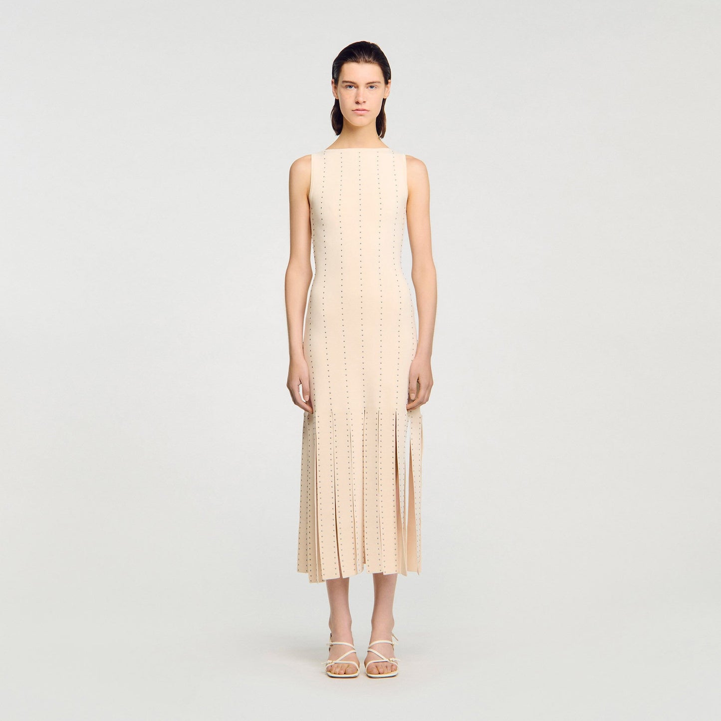 Sandro Fringed knit maxi dress Ecru