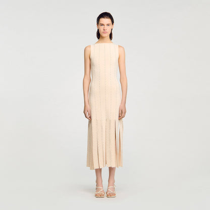 Sandro Fringed knit maxi dress Ecru