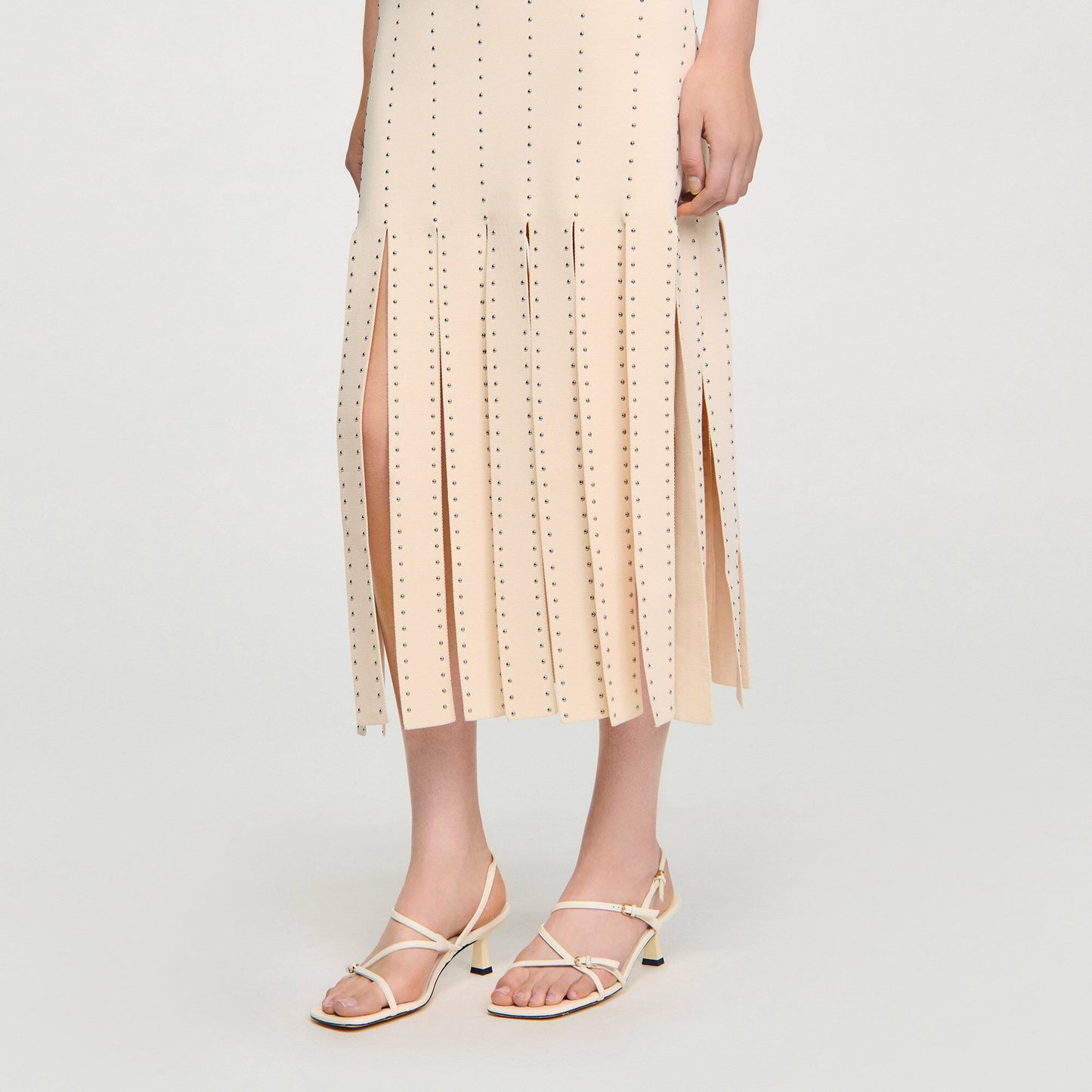 Sandro Fringed knit maxi dress Ecru