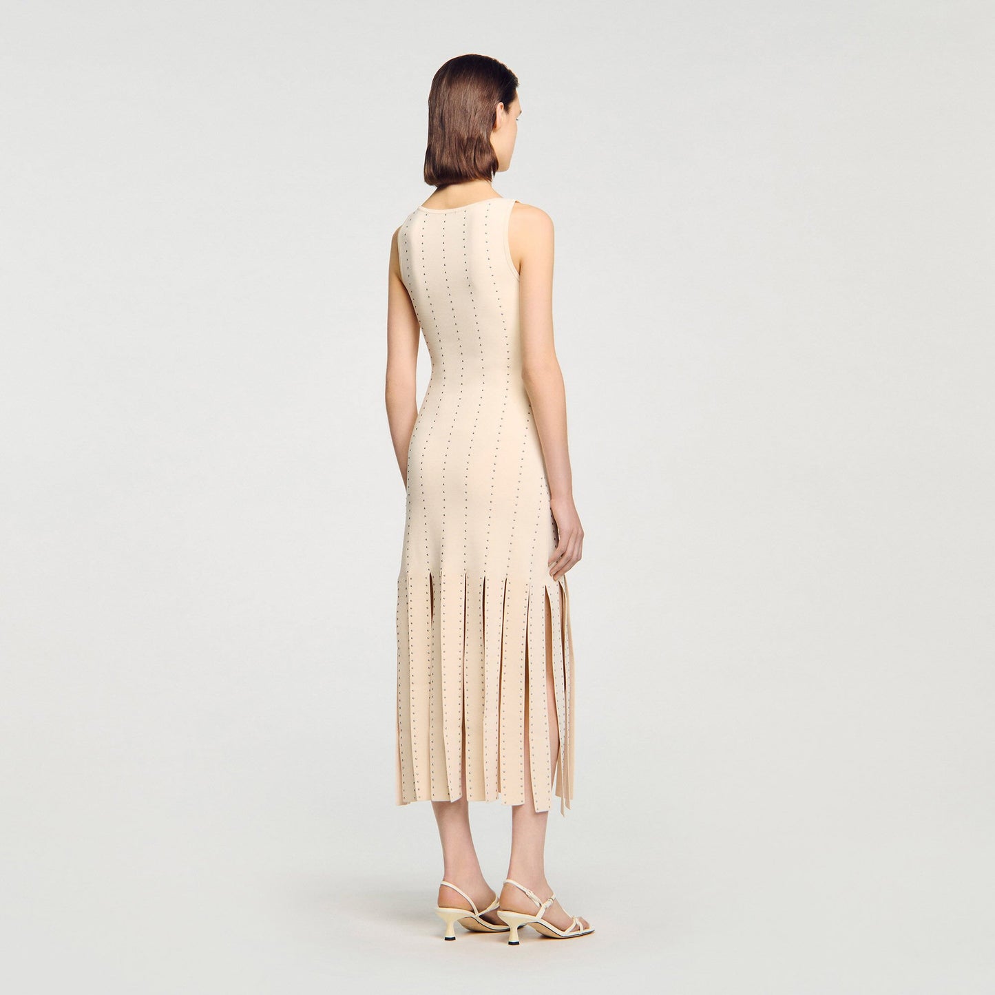 Sandro Fringed knit maxi dress Ecru