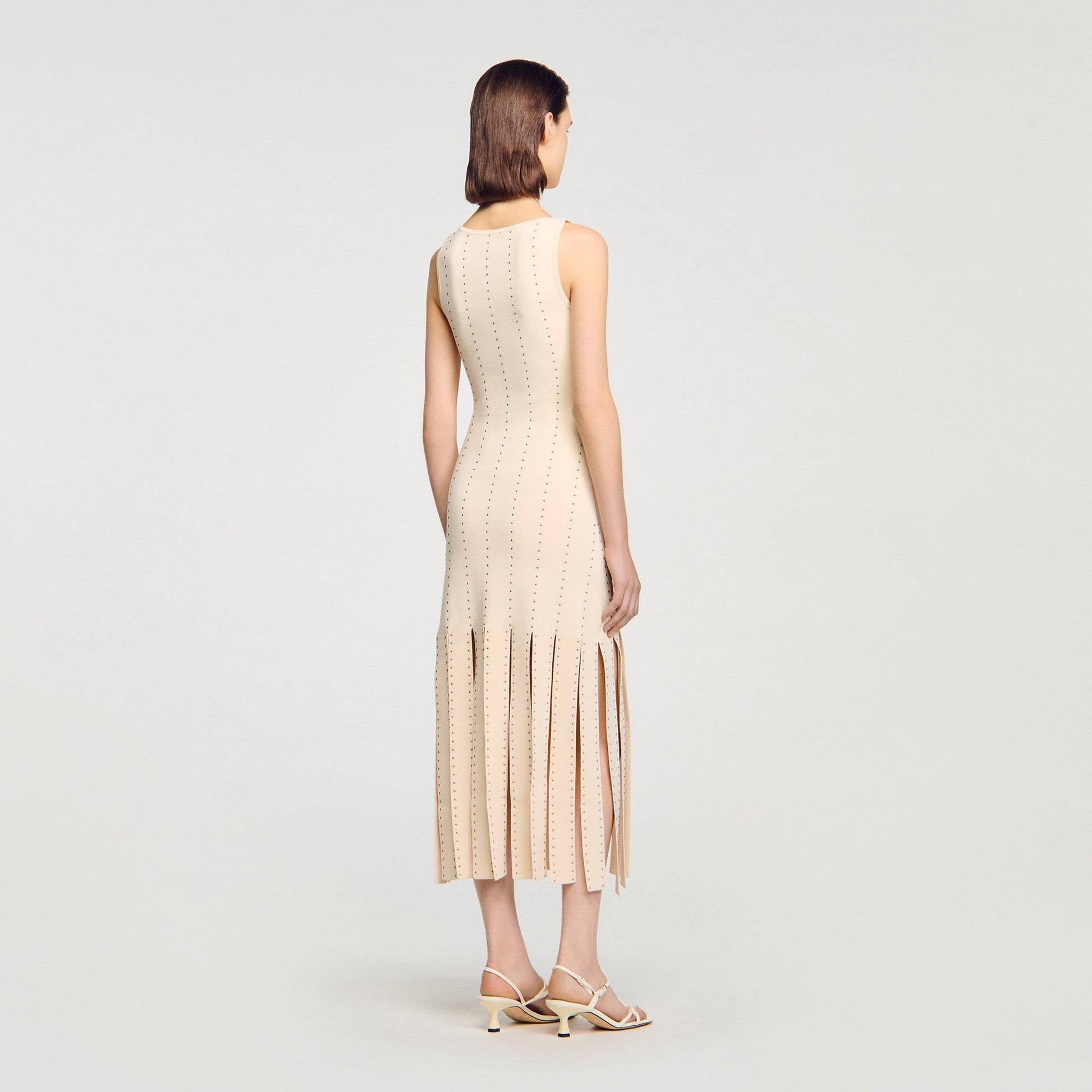 Sandro Fringed knit maxi dress Ecru