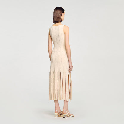 Sandro Fringed knit maxi dress Ecru