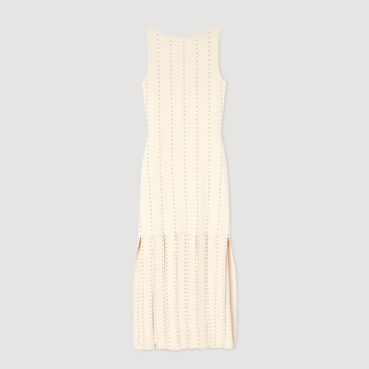 Sandro Fringed knit maxi dress Ecru
