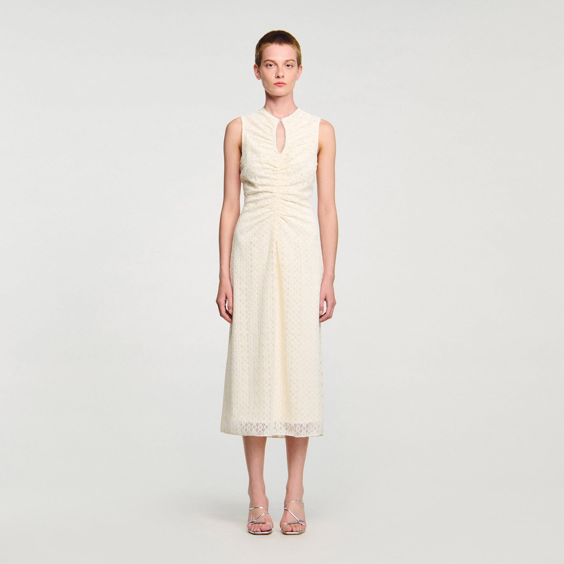 Sandro Lace keyhole maxi dress Ecru