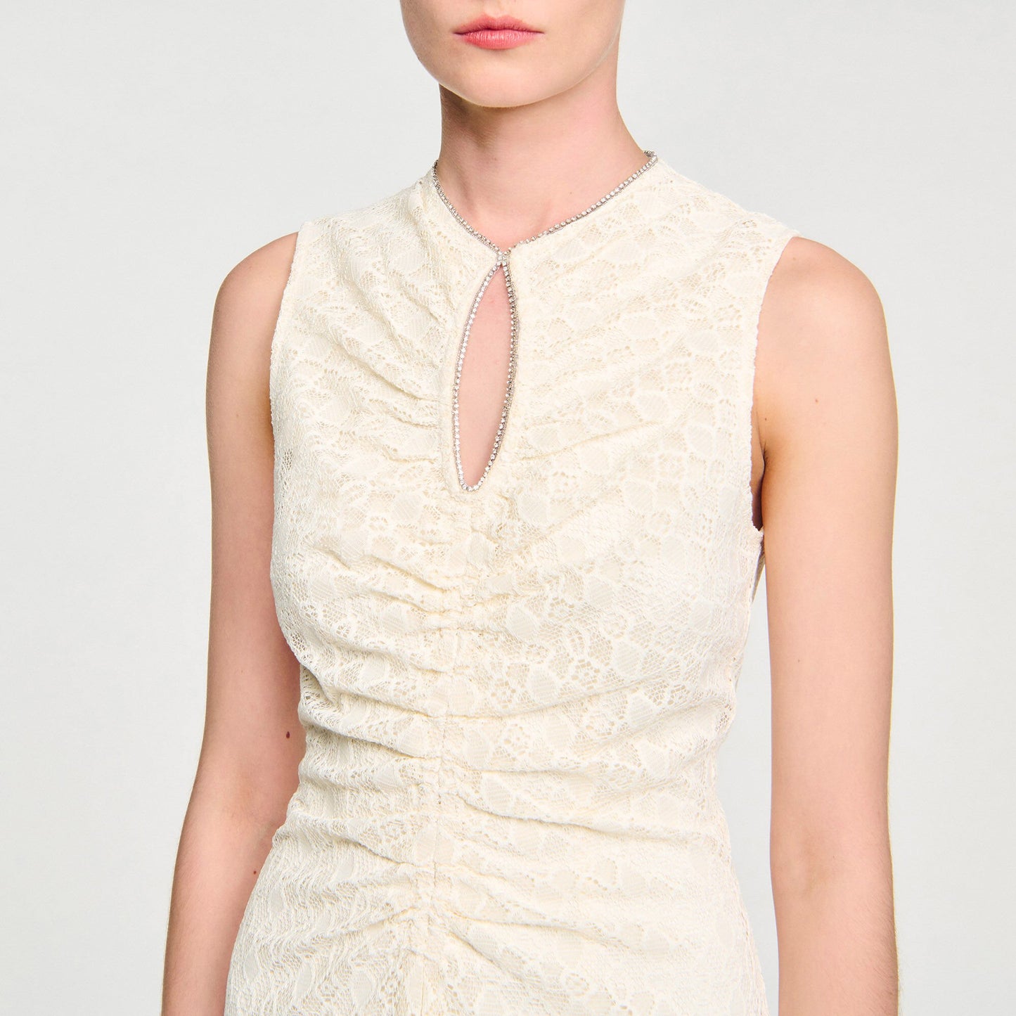 Sandro Lace keyhole maxi dress Ecru