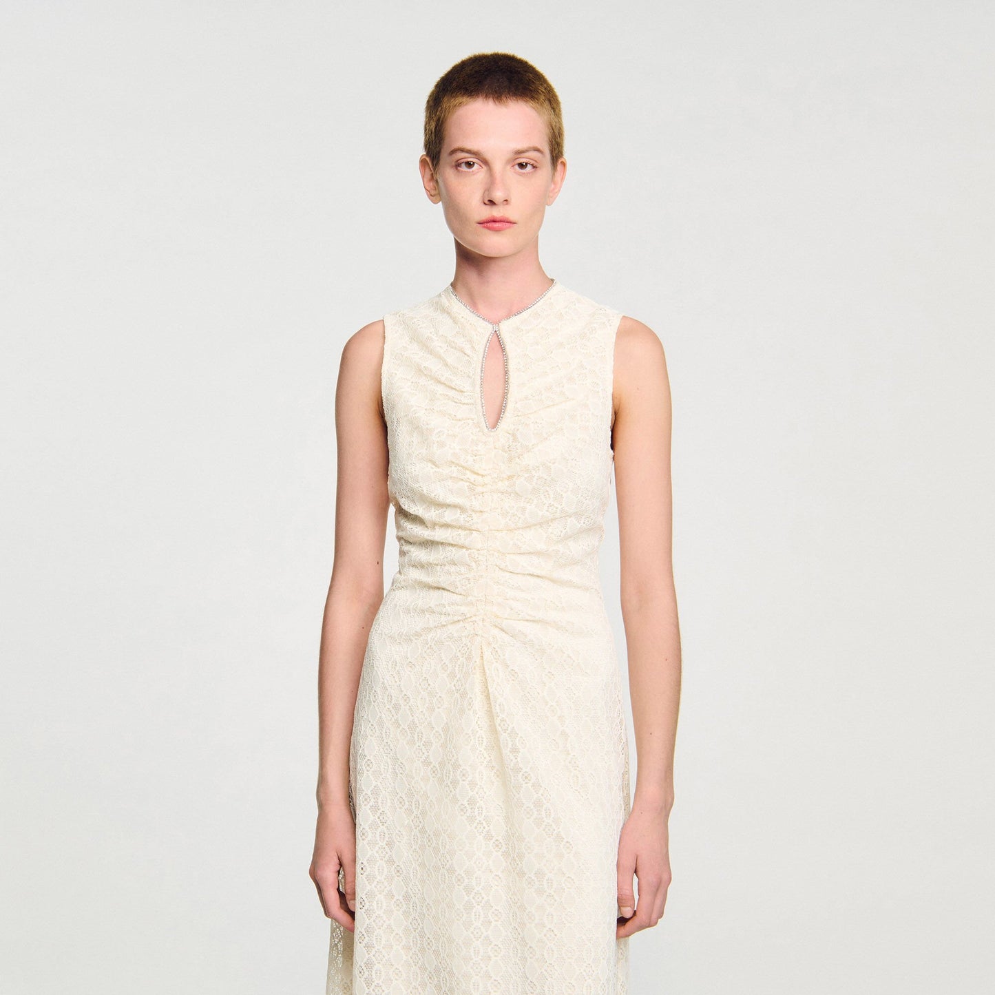 Sandro Lace keyhole maxi dress Ecru