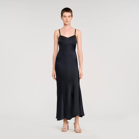 Sandro Satin-effect maxi dress Navy Blue