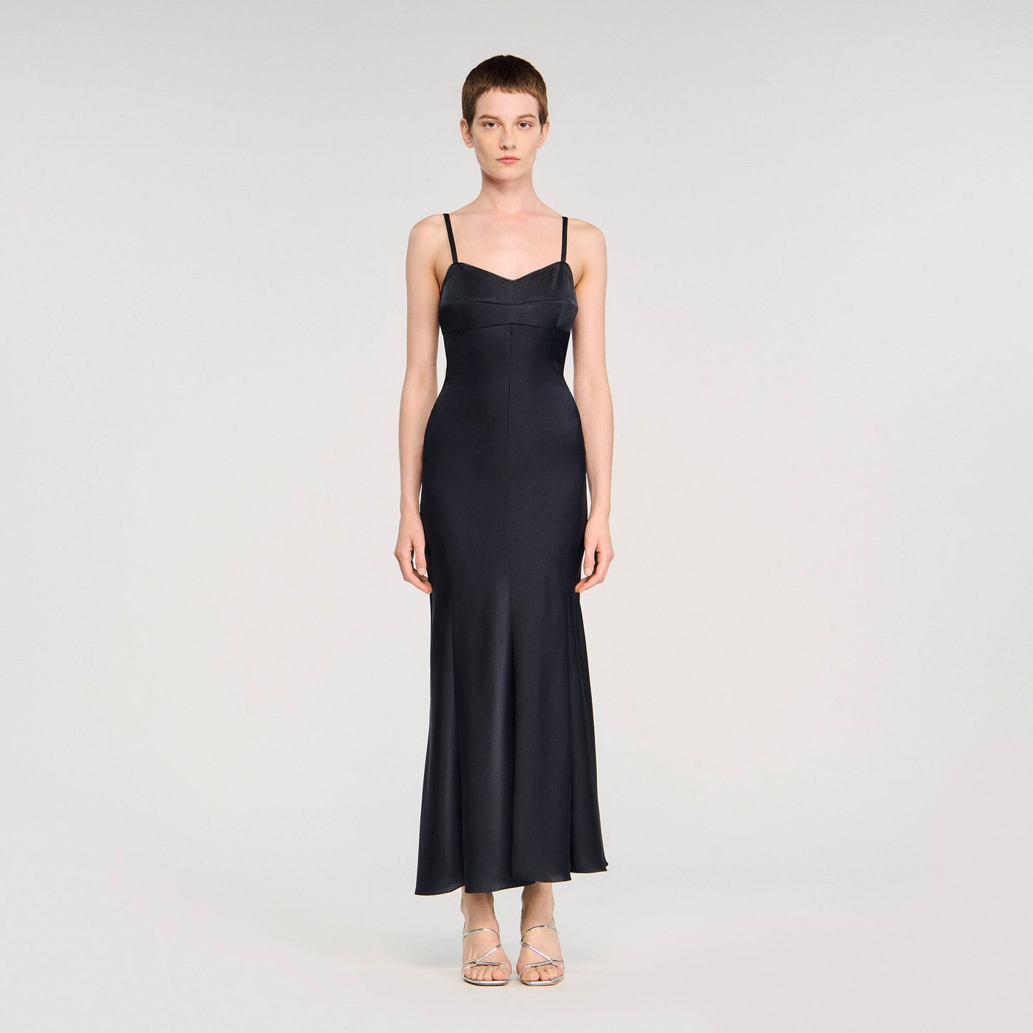 Sandro Satin-effect maxi dress Navy Blue